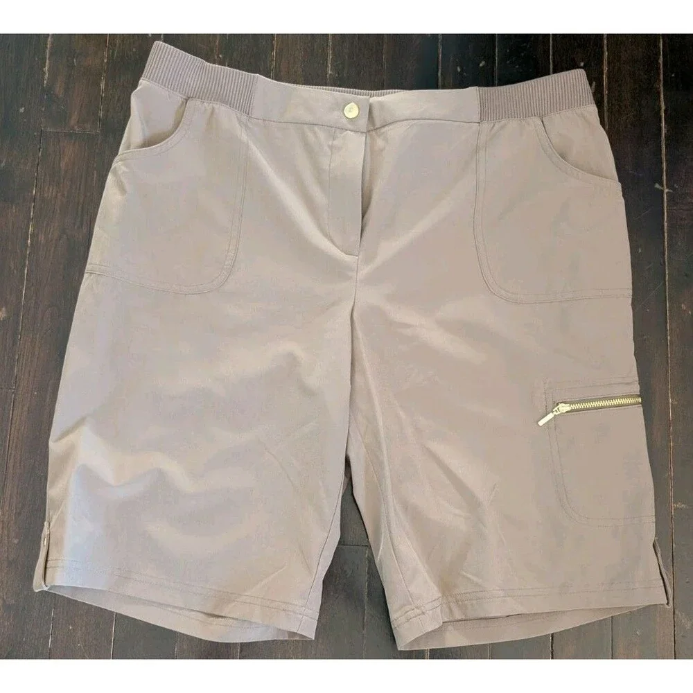 NWOT Chico's Zenergy Womens Bermuda Shorts Size 2 US 12 TAN Beach Stretch Casual - Picture 2 of 7